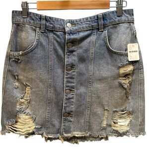Free People | Denim Mink Skirt Jean Skirt Distressed Buttonfly | 10 New with Tag